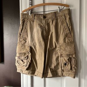 Vintage Y2K Men's Khaki Cargo Shorts Baggy Preppy Casual Tan Beige 32 Waist